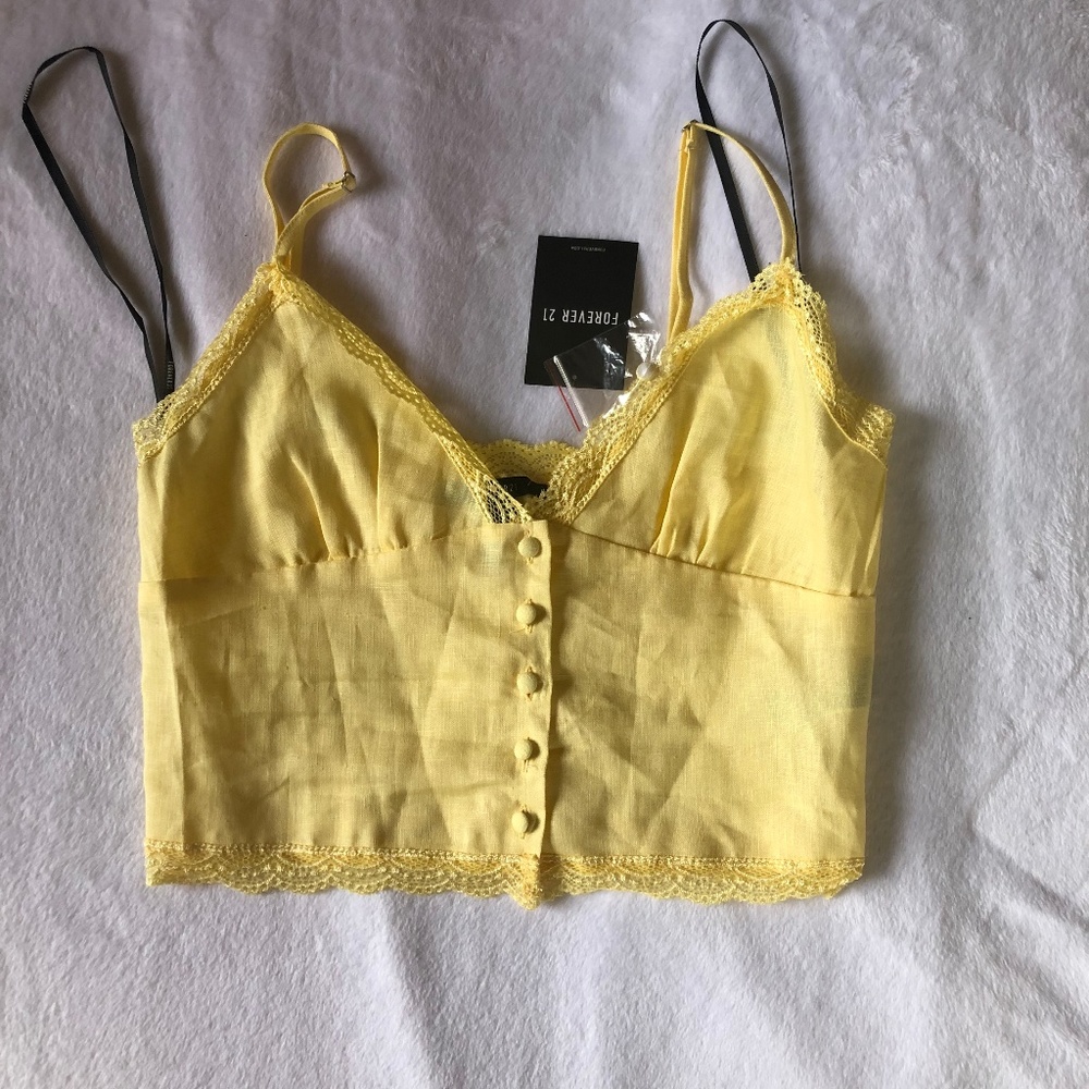 yellow forever 21 button down tank top